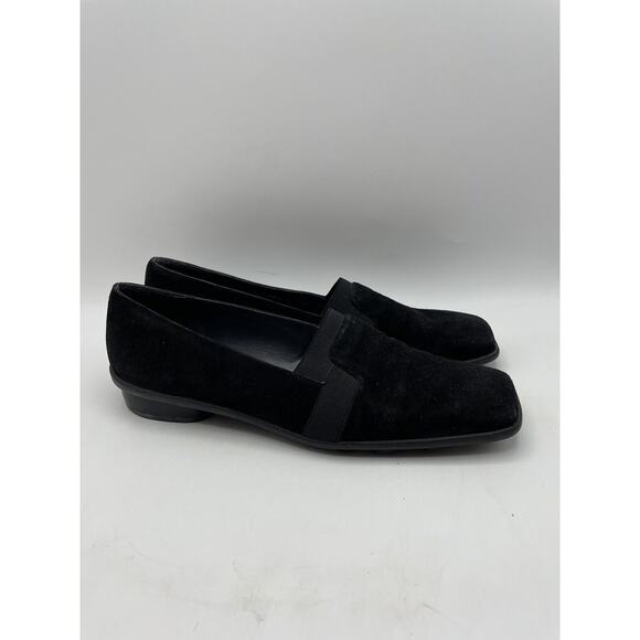 Stuart Weitzman Slip On Block Heel Square Toe Black Suede Size 8.5 AA Narrow - Picture 1 of 7